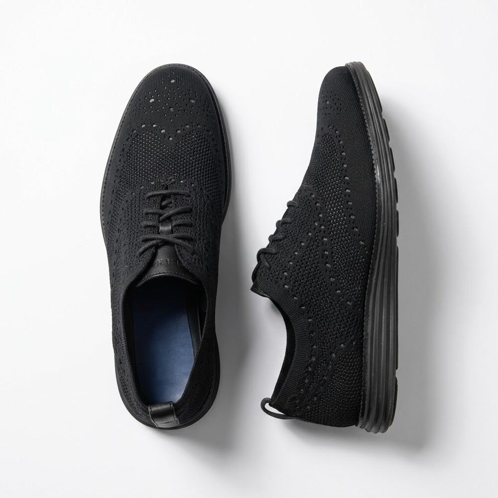 Cole Haan Knit Wingtip Original Grand Stitchlite Oxford All Black Mens 13